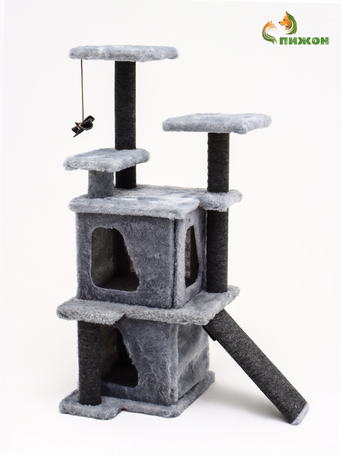 Домик для кошек с когтеточкой, 33×40×103 см, квадратный, ковролин, серый - Фото 1