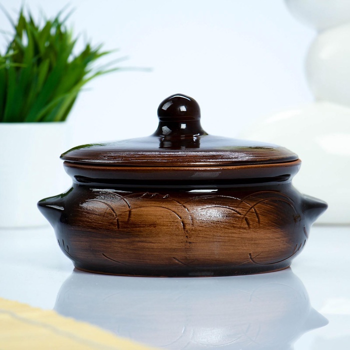 УЦЕНКА Горшок керамический для запекания «Борисовский» 0.7 л / 15×9 см, старина - Фото 1