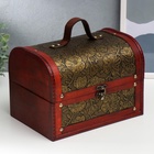 УЦЕНКА Шкатулка дерево состаренная «Золотые цветы на чёрном» сундучок 23×30×24 см 10961694