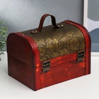 УЦЕНКА Шкатулка дерево состаренная «Золотые цветы на чёрном» сундучок 23×30×24 см 10961694