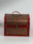 УЦЕНКА Шкатулка дерево состаренная «Золотые цветы на чёрном» сундучок 23×30×24 см 10961694