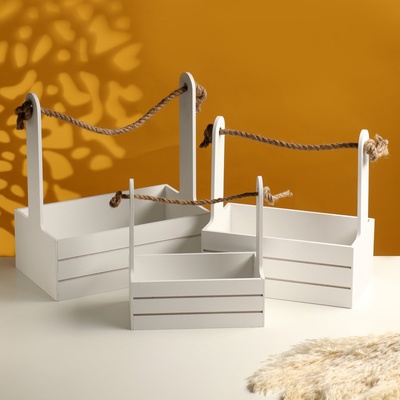 УЦЕНКА Набор кашпо деревянных 3 в 1 (29×18×33; 25×15×30; 21×12×23) «Аром», белый