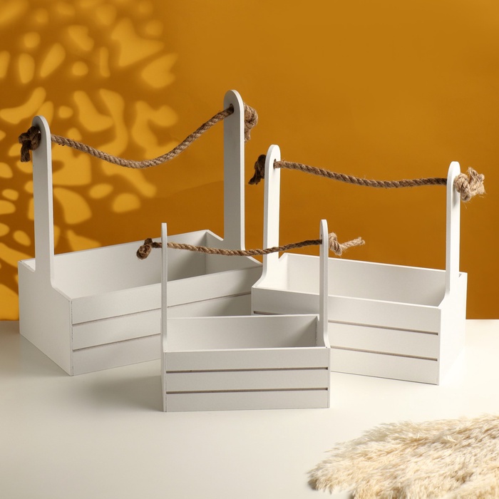 УЦЕНКА Набор кашпо деревянных 3 в 1 (29×18×33; 25×15×30; 21×12×23) «Аром», белый - Фото 1