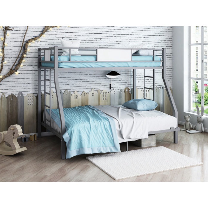 Кровать двухъярусная «Гранада 140» серая/ЛДСП белый