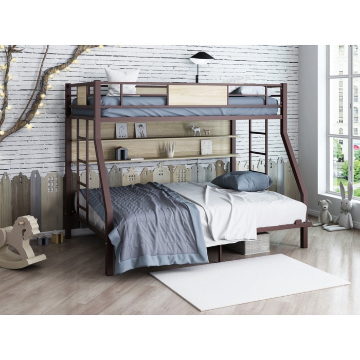 Кровать двухъярусная «Гранада П 140» коричневый/ЛДСП шимо светлый