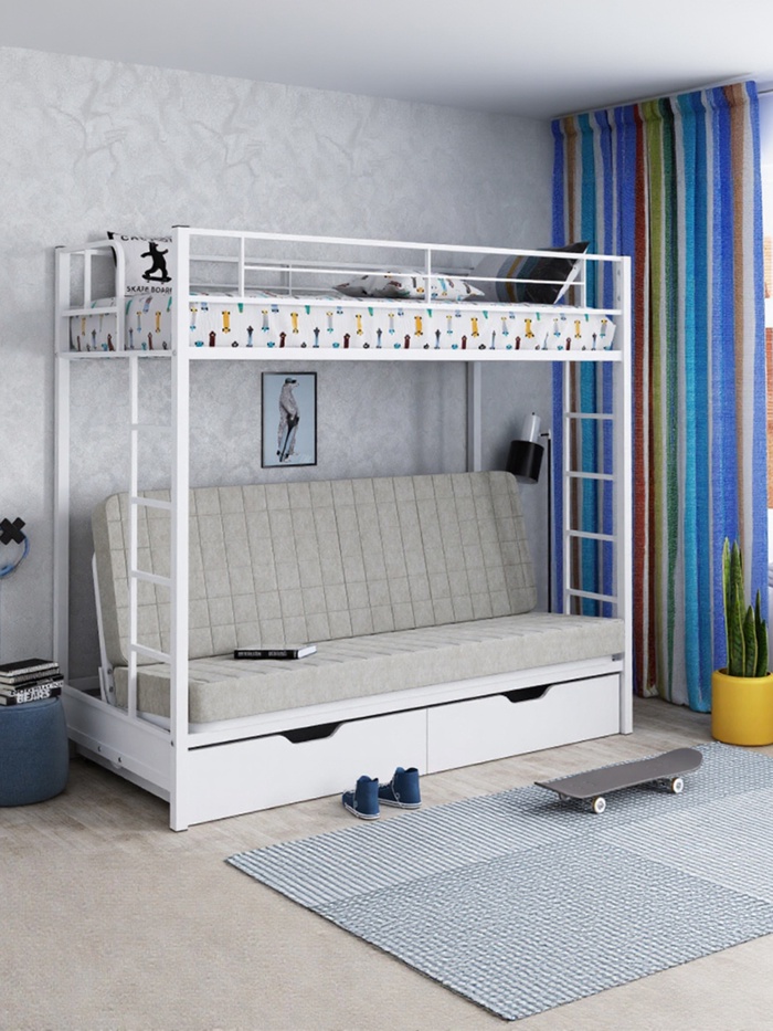 Кровать двухъярусная с диваном 