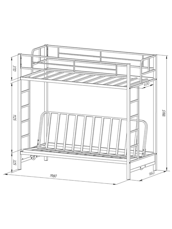 Кровать двухъярусная с диваном 