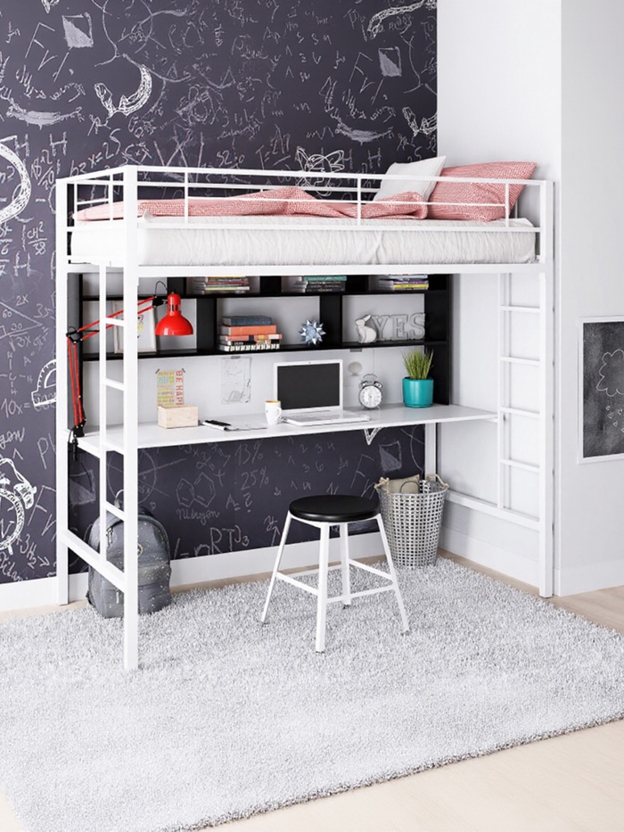 Кровать-чердак с рабочей поверхностью и полкой 
