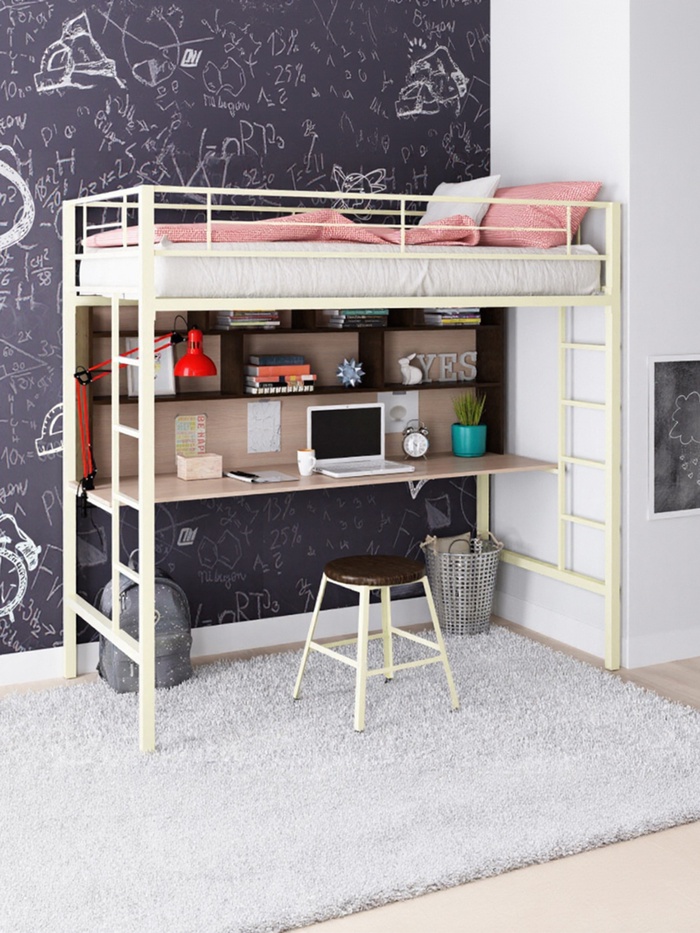 Кровать-чердак с рабочей поверхностью и полкой 