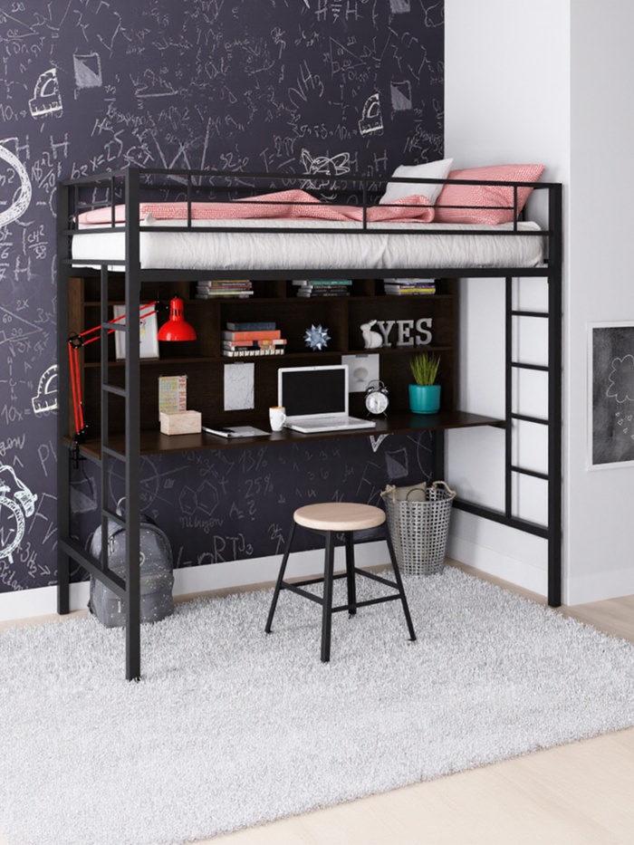 Кровать-чердак с рабочей поверхностью и полкой 