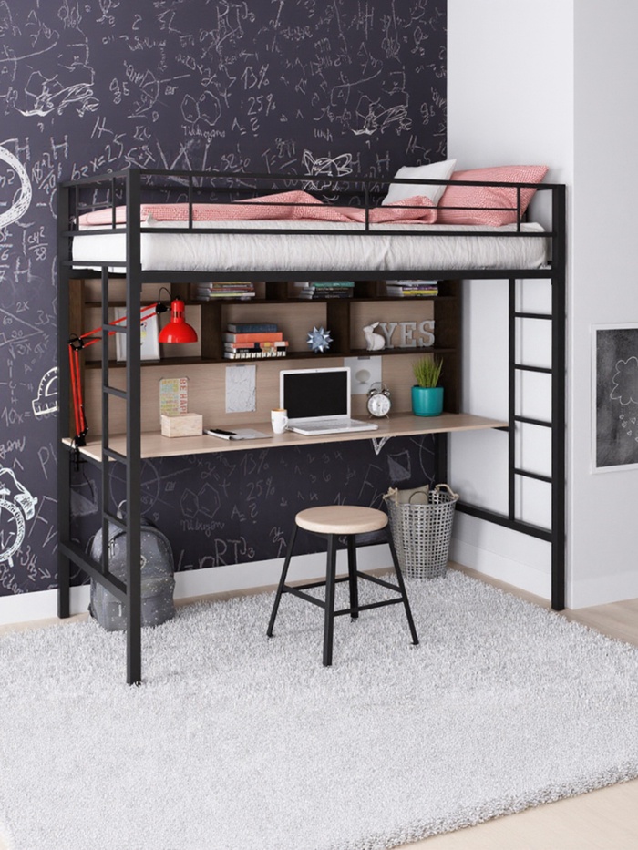 Кровать-чердак с рабочей поверхностью и полкой 