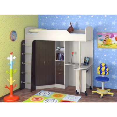 Кровать-чердак "Теремок -1" ЛДСП Дуб молочный/Венге