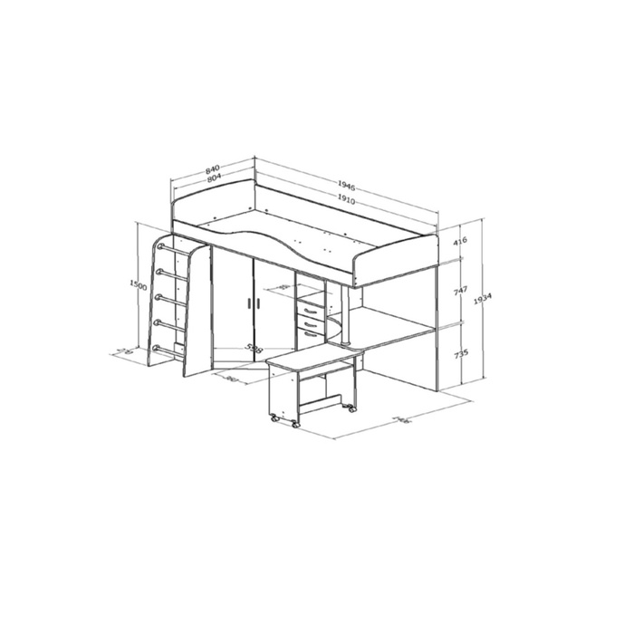 Кровать-чердак "Теремок -1" ЛДСП Дуб молочный/Голубой - Фото 1