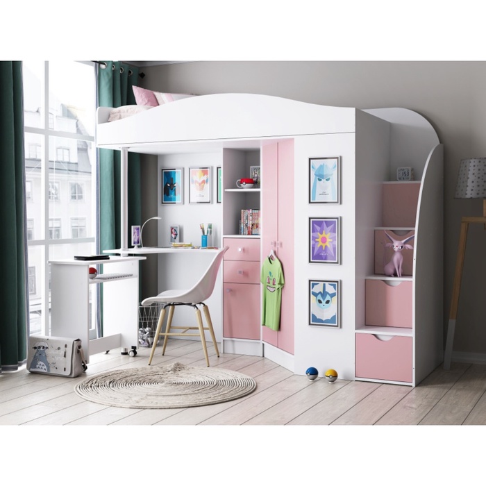 Кровать "Теремок-1 Гранд" ЛДСП Белый/Розовый - Фото 1