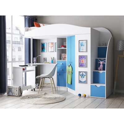 Кровать "Теремок-1 Гранд" ЛДСП Белый/Голубой