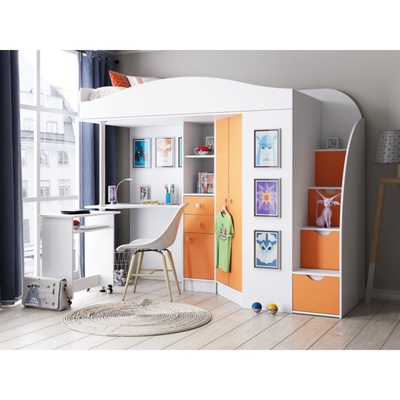 Кровать "Теремок-1 Гранд" ЛДСП Белый/Оранжевый