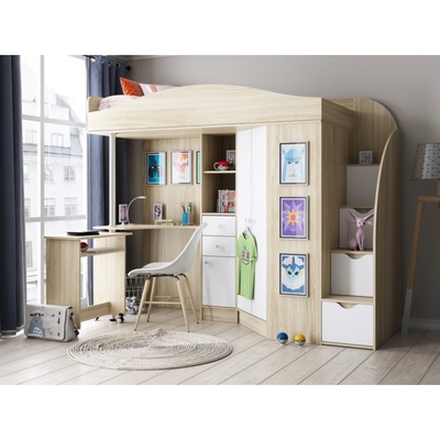 Кровать "Теремок-1 Гранд" ЛДСП Ясень шимо светлый/Белый