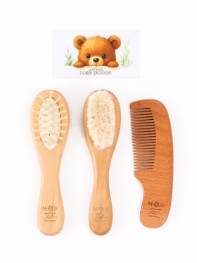 Расческа детская, деревянная с натуральной щетиной, гребень, массажная, набор 3 шт., M&B