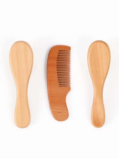 Расческа детская, деревянная с натуральной щетиной, гребень, массажная, набор 3 шт., M&B