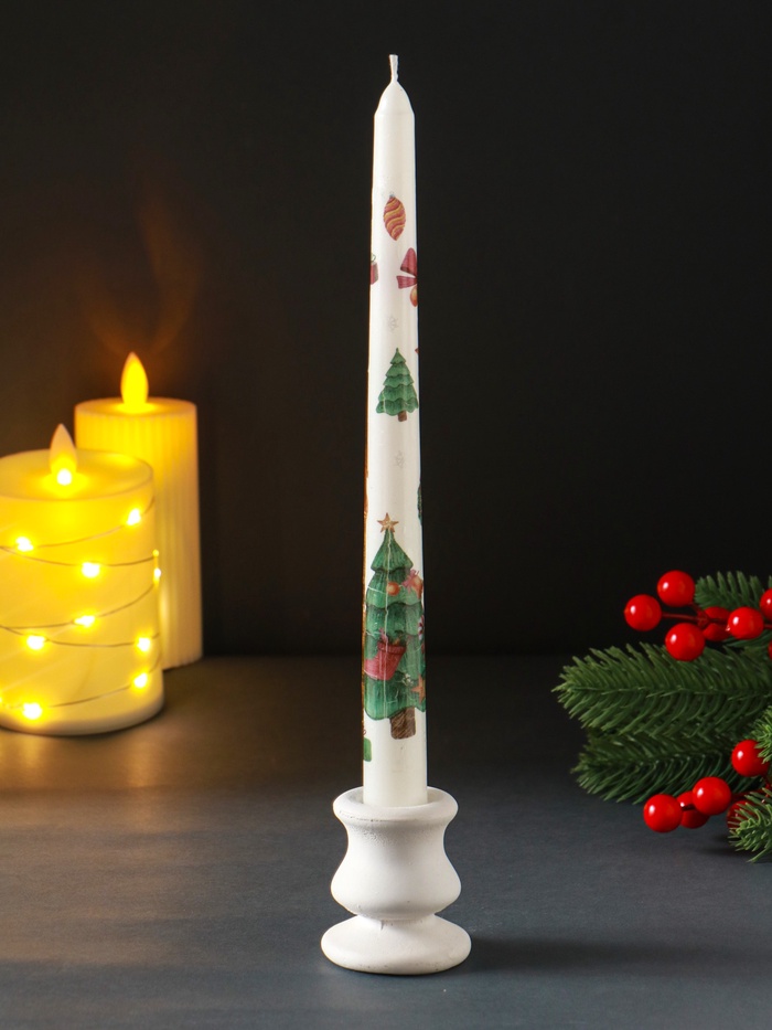 Свеча античная «Новый год», 255×22 мм, с декором - Фото 1