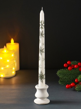Свеча античная «Снежинки новогодние», 255×22 мм, с декором