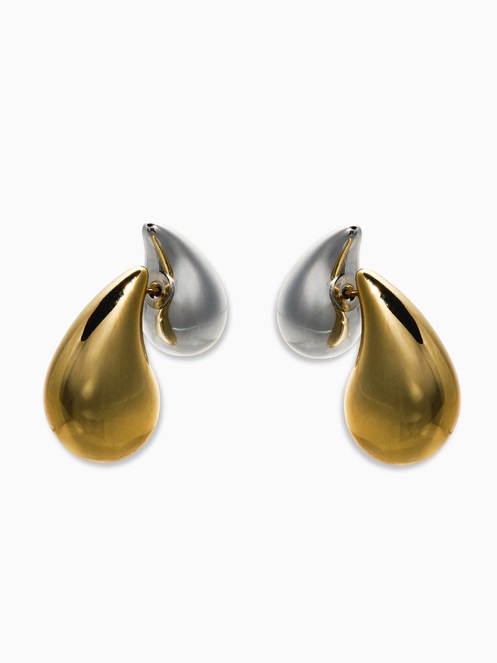 Серьги двойные «Капли Бо», цвет серебро, золото