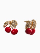 Серьги со стразами «Вишня», бело-красные в золоте - Фото 1