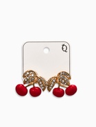 Серьги со стразами "Вишня", цвет бело-красный в золоте - фото 61616512
