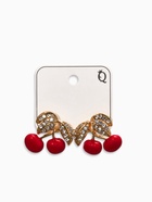 Серьги со стразами «Вишня», бело-красные в золоте - фото 809610831