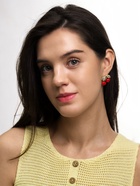 Серьги со стразами «Вишня», бело-красные в золоте - Фото 1