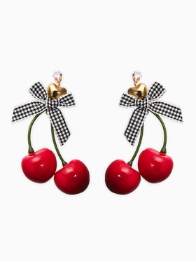 Серьги «Вишня с бантиками», цвет красный в золоте