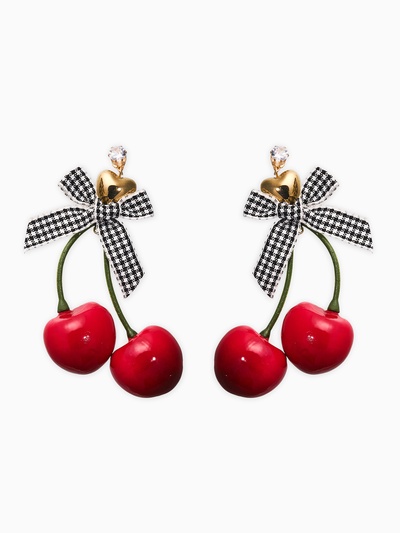 Серьги «Вишня с бантиками», цвет красный в золоте