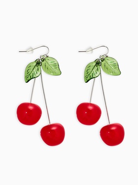 Серьги «Вишни», красный, зелёный в серебре