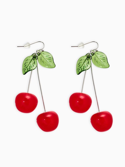 Серьги «Вишни», красный, зелёный в серебре