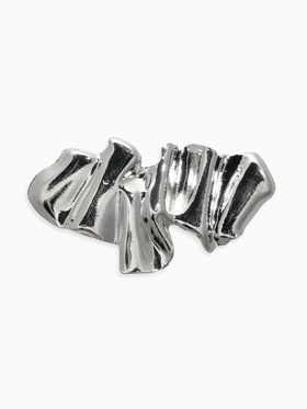 Брошь корейский стиль "Мятая" цвет серебро