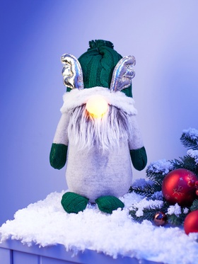 Фигура текстиль «Гном лосяш в зелёном» 33×12×18 см, 1 LED, от батареек AG13×3, свечение тёплое белое