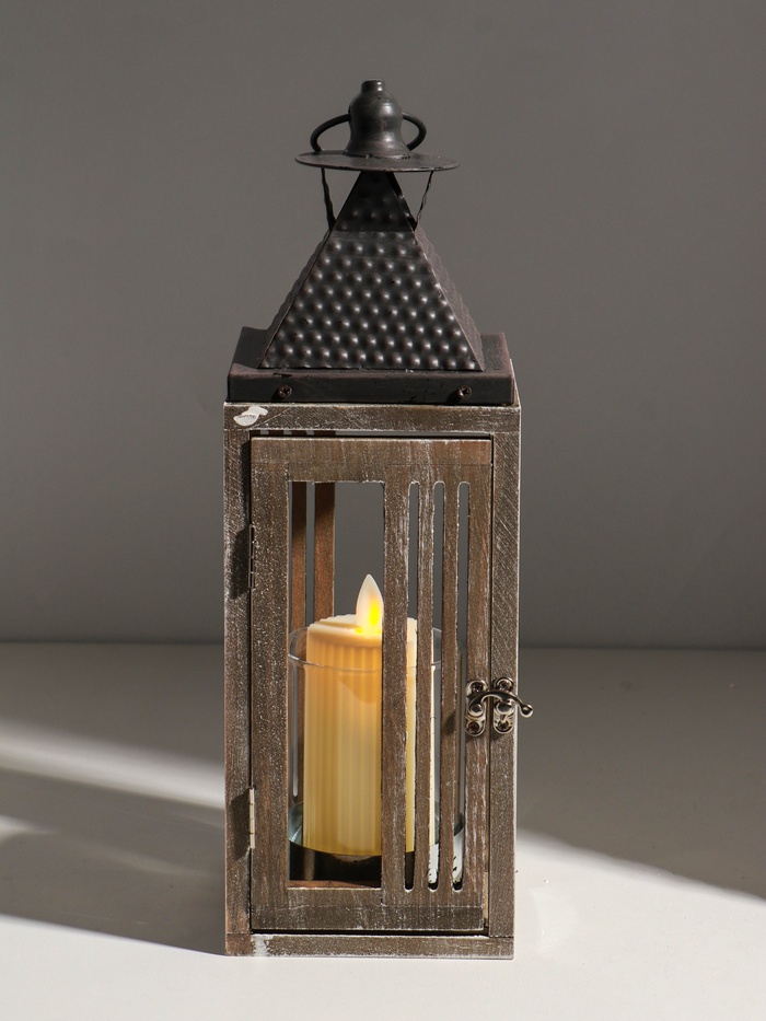 Подсвечник на 1 свечу «Фонарь, окна с рейками», d=7.3 см, 11.2×11.2×34 см - Фото 1