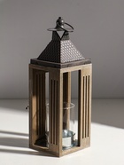 Подсвечник дерево на 1 свечу "Фонарь, окна с рейками" d=7,3 см 11,2х11,2х34 см - фото 809349189