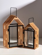 Подсвечник дерево "Дом с панорамным окном" набор 2 шт 10х15х28,5 15х20х36 см - фото 809349192