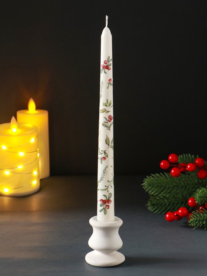 Свеча античная новогодняя, 255×22 мм, с декором, зимняя - Фото 1