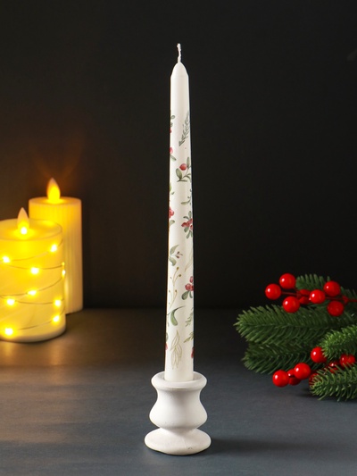 Свеча античная новогодняя, 255×22 мм, с декором, зимняя
