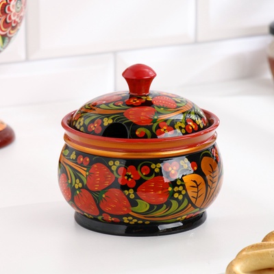 УЦЕНКА Сахарница «Ягодка», большая, 400 мл, 13×15 см, хохлома