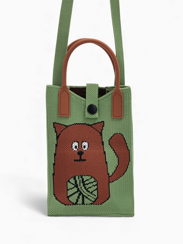 Сумка для телефона «Кот», на кнопке, с длинным ремнём, зелёная - Фото 1