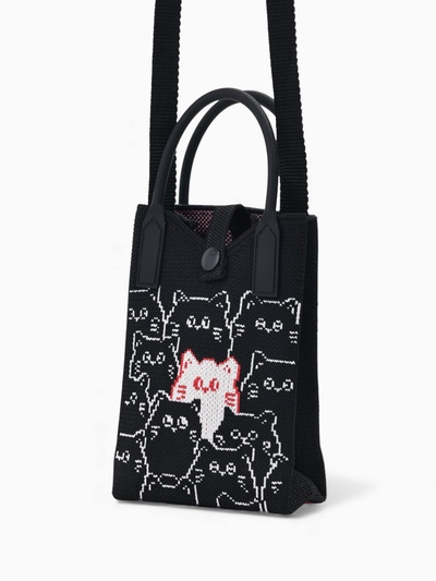 Сумка для телефона «Котики», на кнопке, с длинным ремнём, чёрная