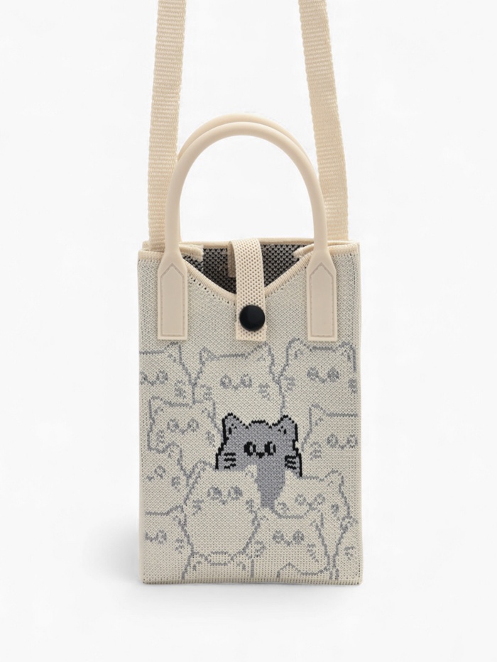 Сумка для телефона «Котейки», на кнопке, с длинным ремнём, белая - Фото 1