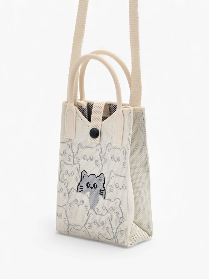 Сумка для телефона «Котейки», на кнопке, с длинным ремнём, белая - Фото 1