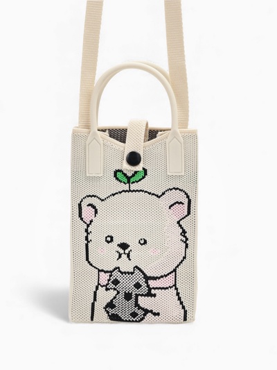 Сумка для телефона «Мишка», на кнопке, с длинным ремнём, белая