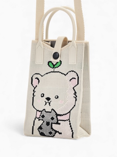 Сумка для телефона «Мишка», на кнопке, с длинным ремнём, белая