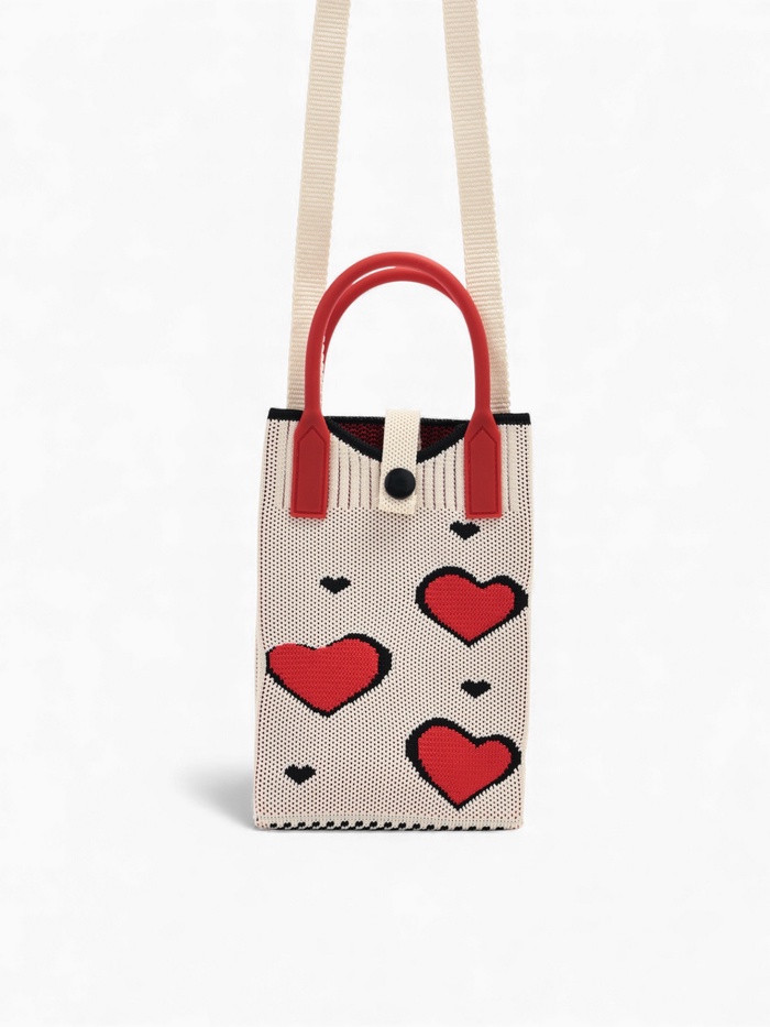 Сумка для телефона «Сердца», на кнопке, с длинным ремнём, белая - Фото 1