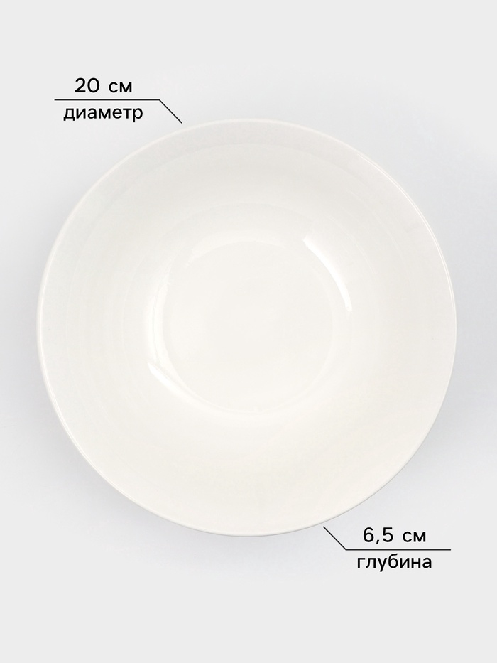 Тарелки глубокие Доляна White Label, набор 4 шт., 950 мл, 20×6.5 см, фарфор, белые
